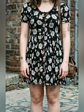 Spoiled Girls Vintage 90s Chiffon Mini Dress Black Plisse Pleated Grunge M
